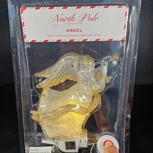 North Pole Trading Co. Glittery Acrylic Angel Plug In Night Light 360 Degree NIB